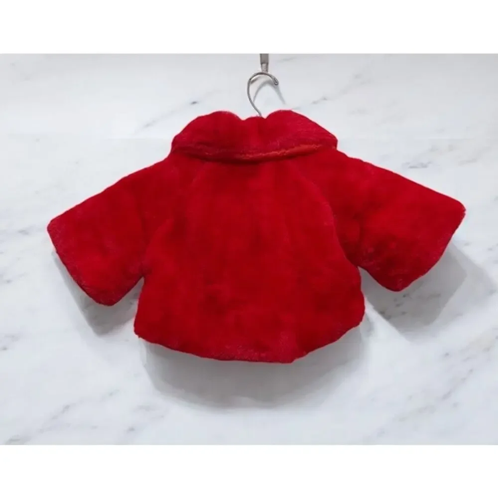 Red Fluffy Jacket Cape Coat Little Girls Pom Poms Flowers No brand Size Large